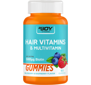Bigjoy Vitamins Hair Vitamins & Multivitamin Yaban Mersini & Ahududu 60 Gummies